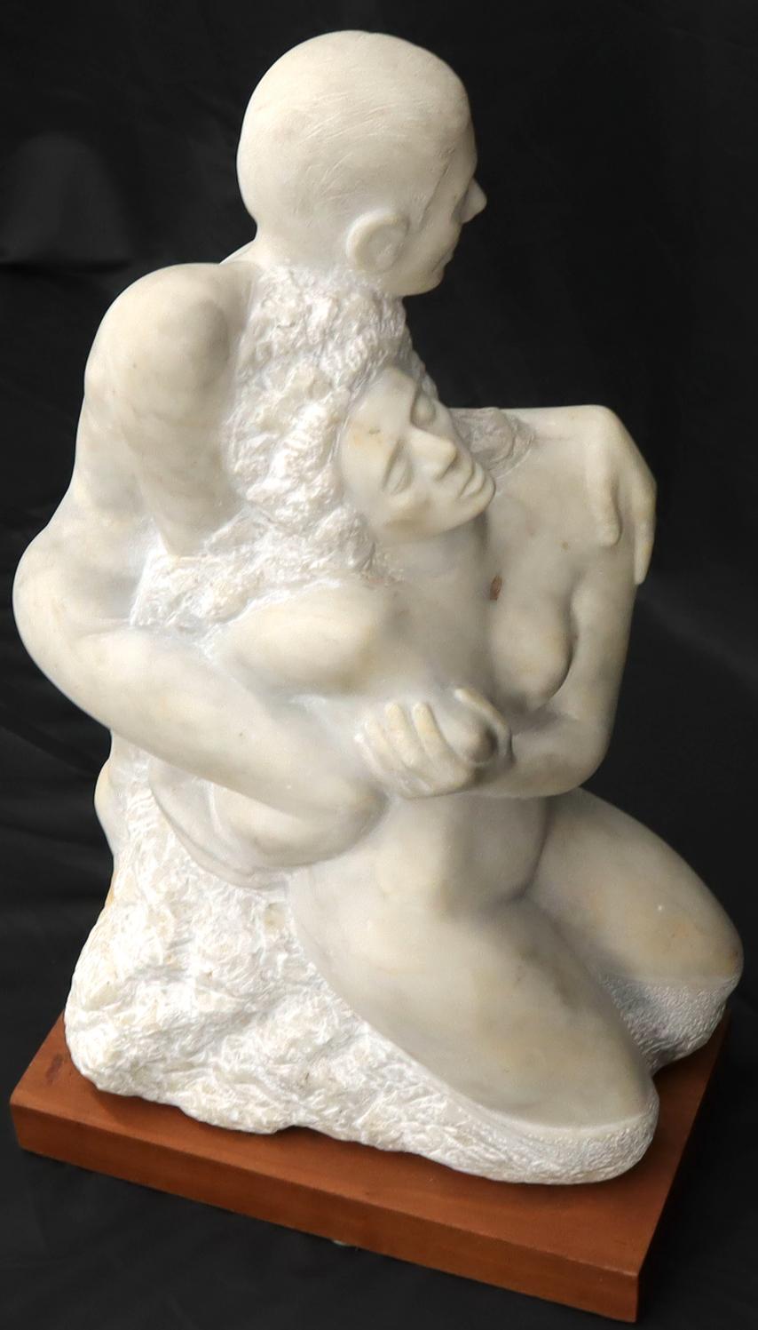Mid-Century Modern Carved Marble Sculpture on Walnut Base For Sale 7