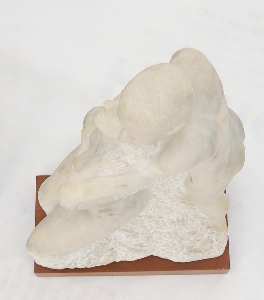 Unknown Mid-Century Modern Carved Marble Sculpture on Walnut Base For Sale