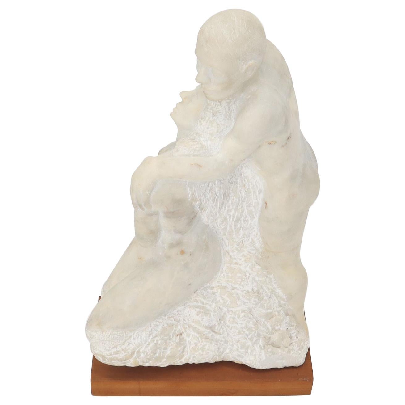 Mid-Century Modern Carved Marble Sculpture on Walnut Base For Sale