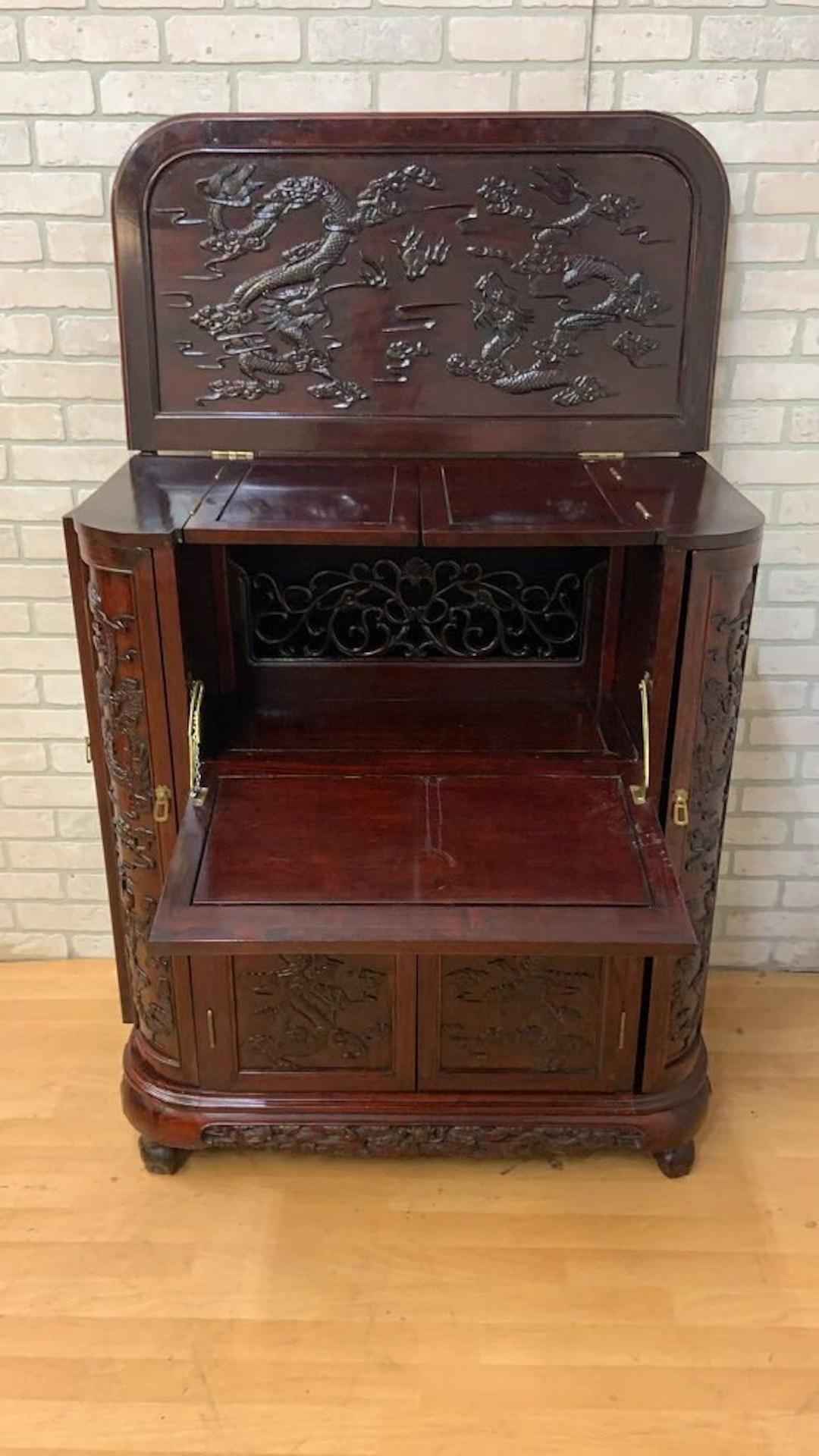 Bar / Gabinete Seco de Palisandro Chino Tallado y Ornamentado, Moderno de Mediados de Siglo en venta 4