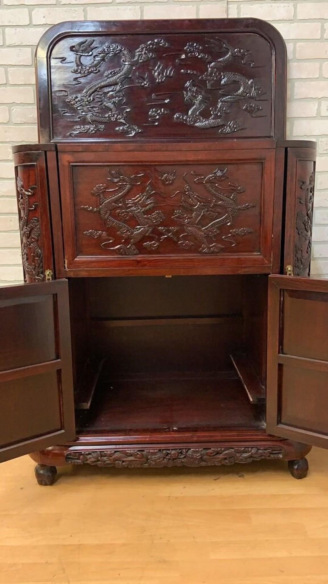 Bar / Gabinete Seco de Palisandro Chino Tallado y Ornamentado, Moderno de Mediados de Siglo en venta 2