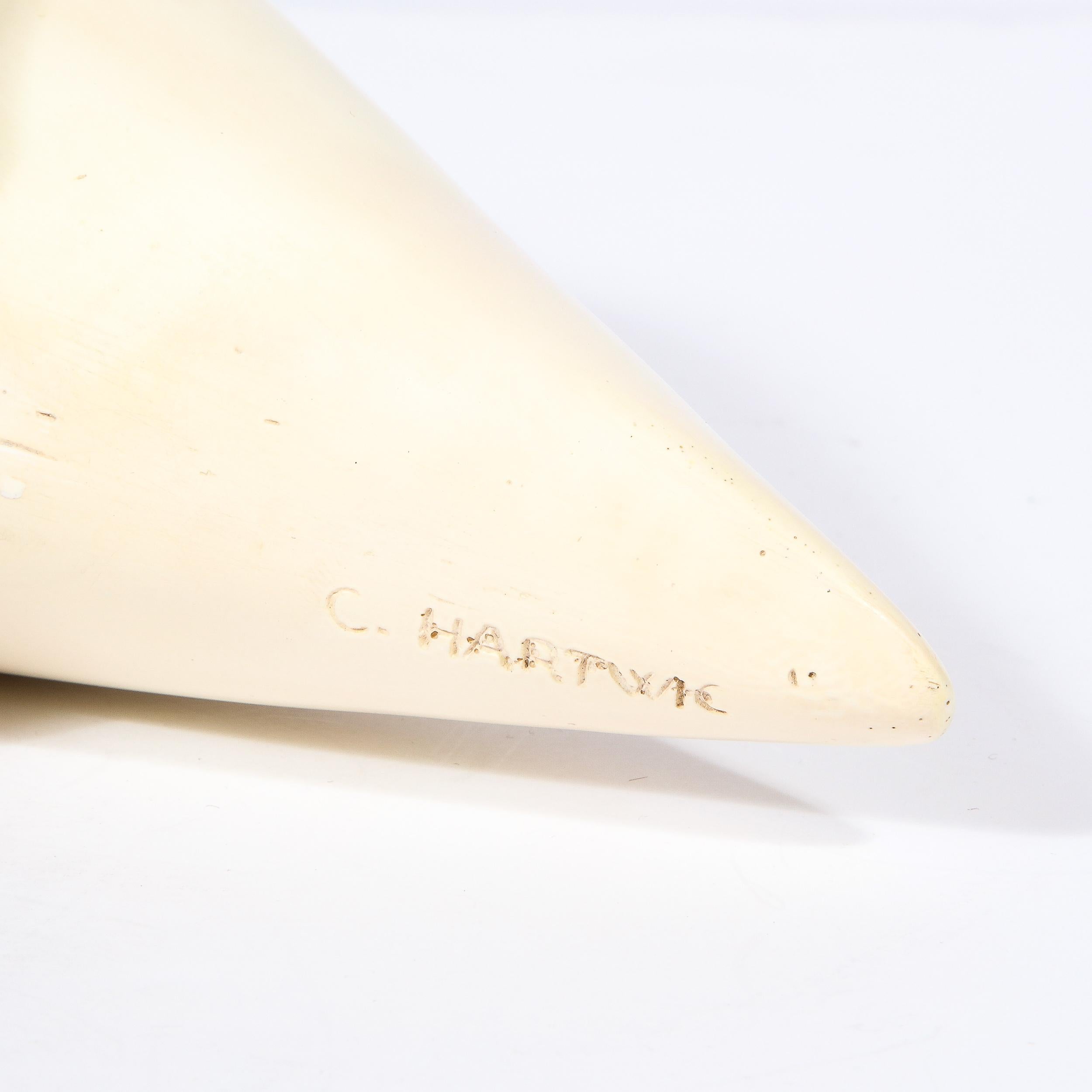 Mid-Century Modern Carved Stone Stylized Dove Sculpture Signed by Cleo Hartwig 2
