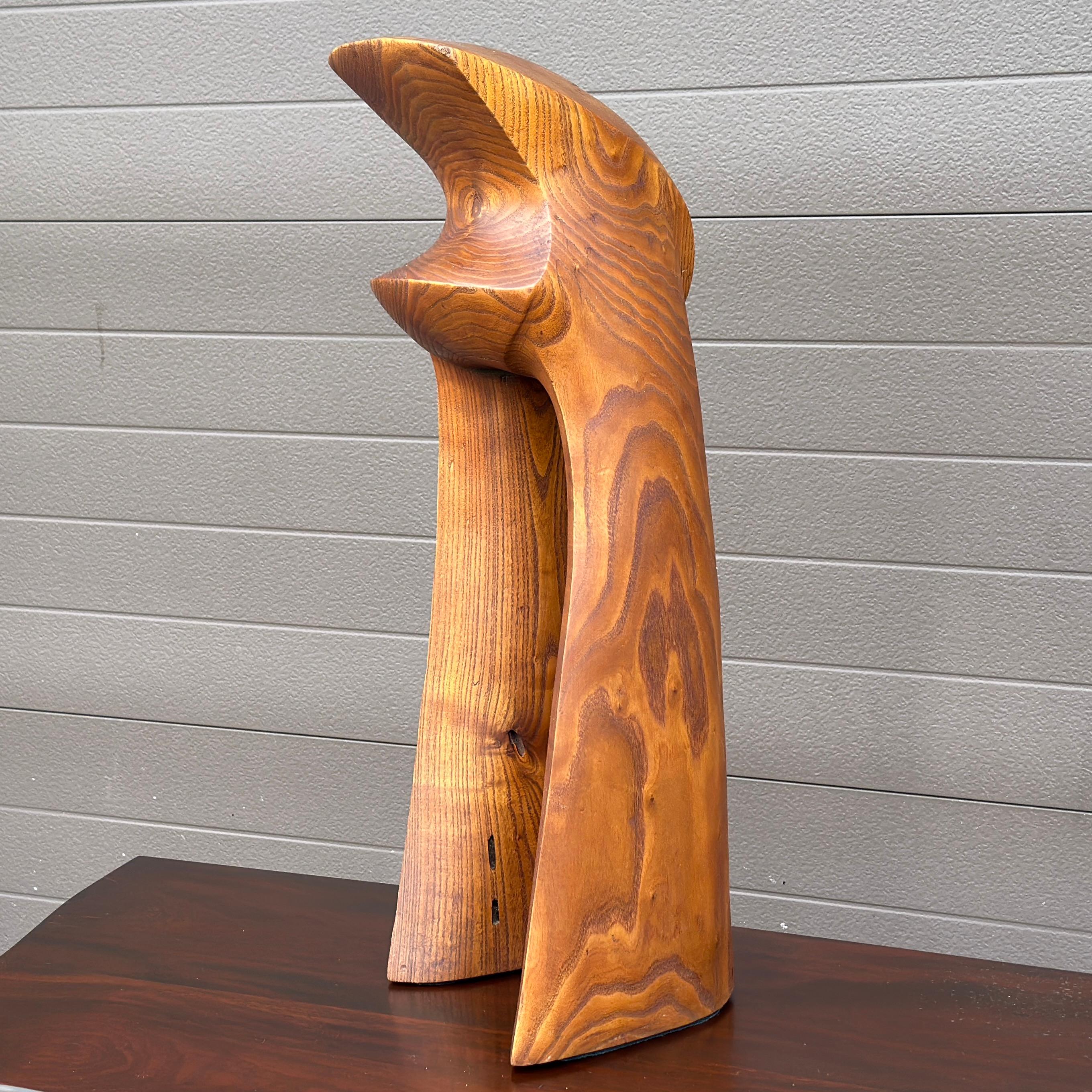 Vintage Carved Teak Wood Abstract Sculpture. Hand carved from a single piece of teakwood. We could not find a signature.