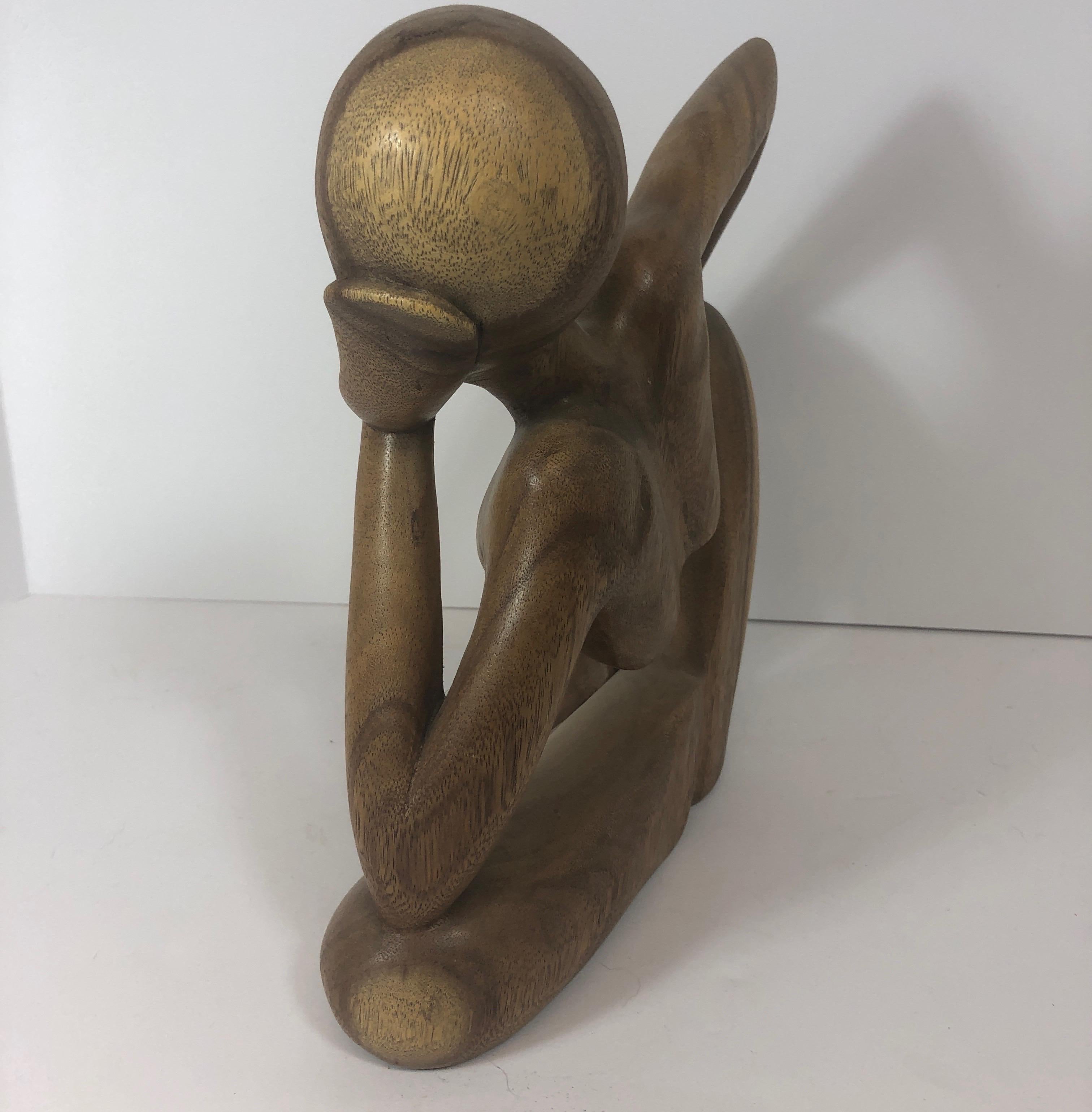 Hand-Carved Mid-Century Modern Carved Wood Abstract Sculpture