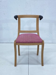 Mid-Century Modern Carved Wood Dining Chairs with Rams Head Accents, Set of Six