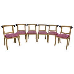 Retro Mid-Century Modern Carved Wood Dining Chairs with Rams Head Accents, Set of Six