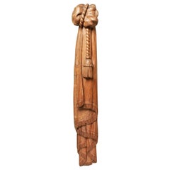 Mid-Century Modern Carved Wood Drapery Swag and Tassel Wall Sculpture