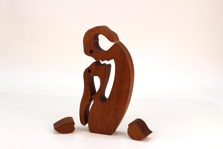Mid-Century Modern Carved Wood Puzzle Sculpture For Sale 1