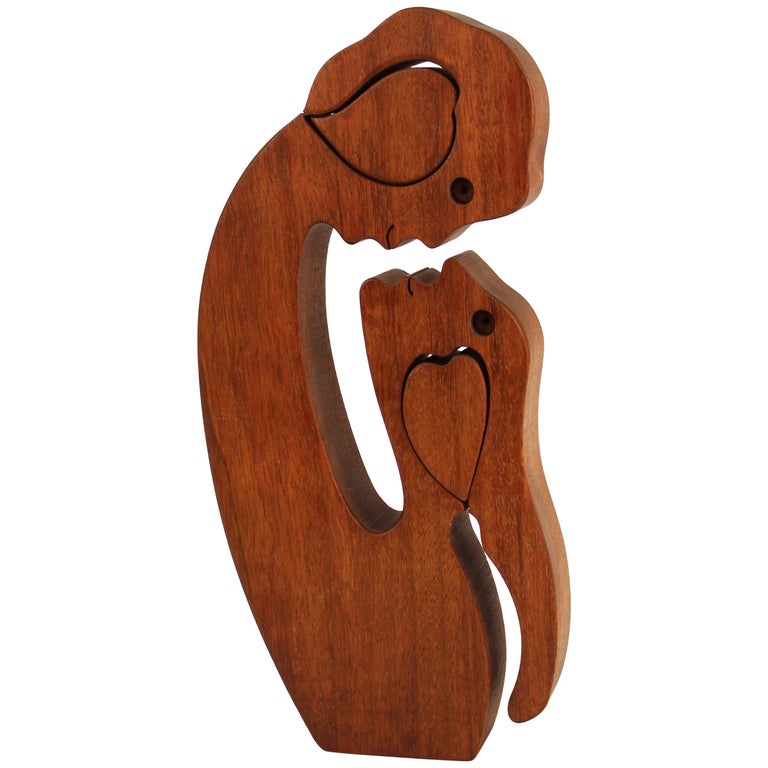 Mid-Century Modern Carved Wood Puzzle Sculpture For Sale