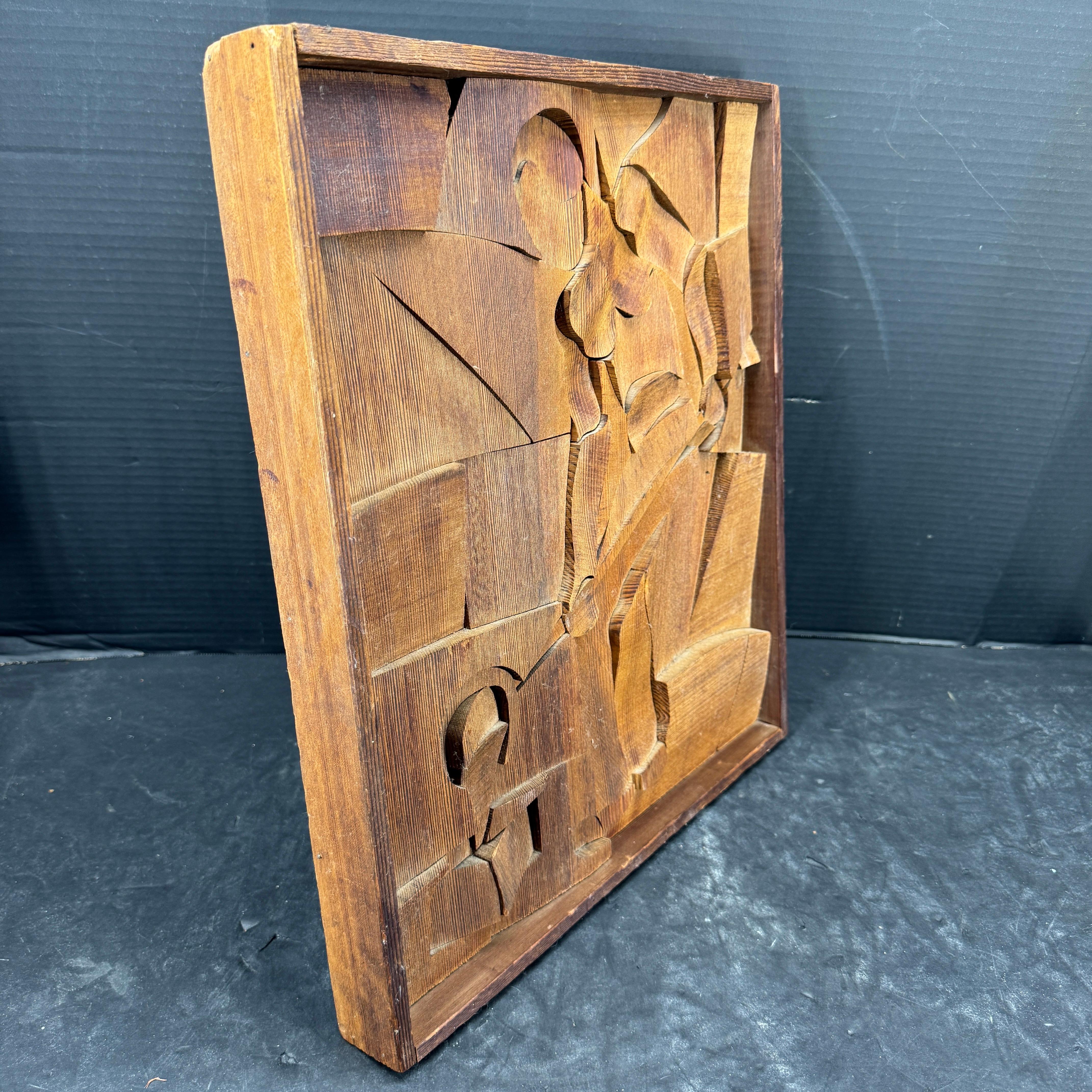 Mid-Century Carved Wood Artwork Panel of Glassblower Wall Art In Good Condition For Sale In Haddonfield, NJ