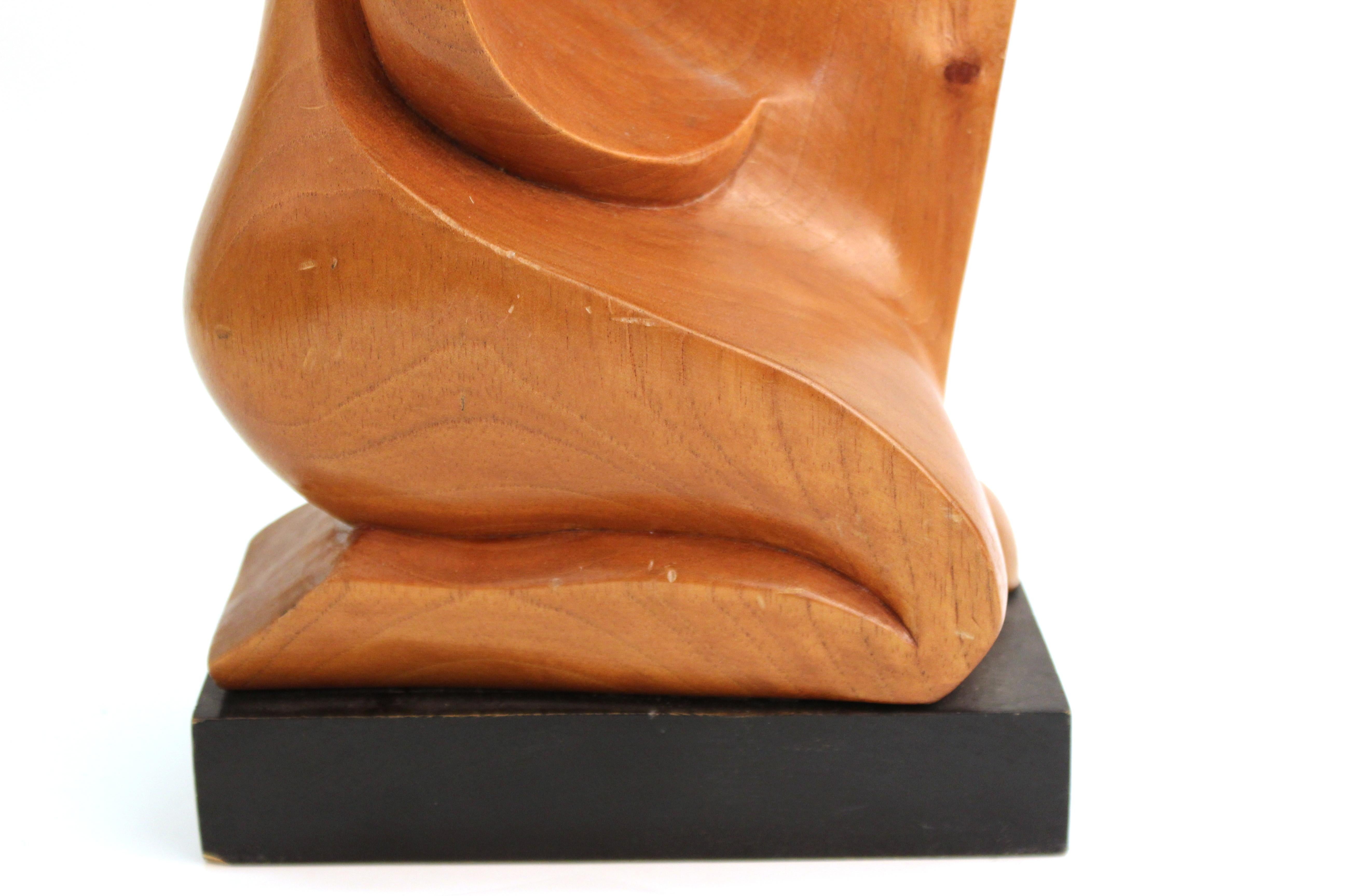 20th Century Mid-Century Modern Carved Wood Sculpture of Kneeling Woman