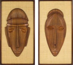 Mid-Century Modern Carved Wood Wall Art Sculpture Panels, Pair