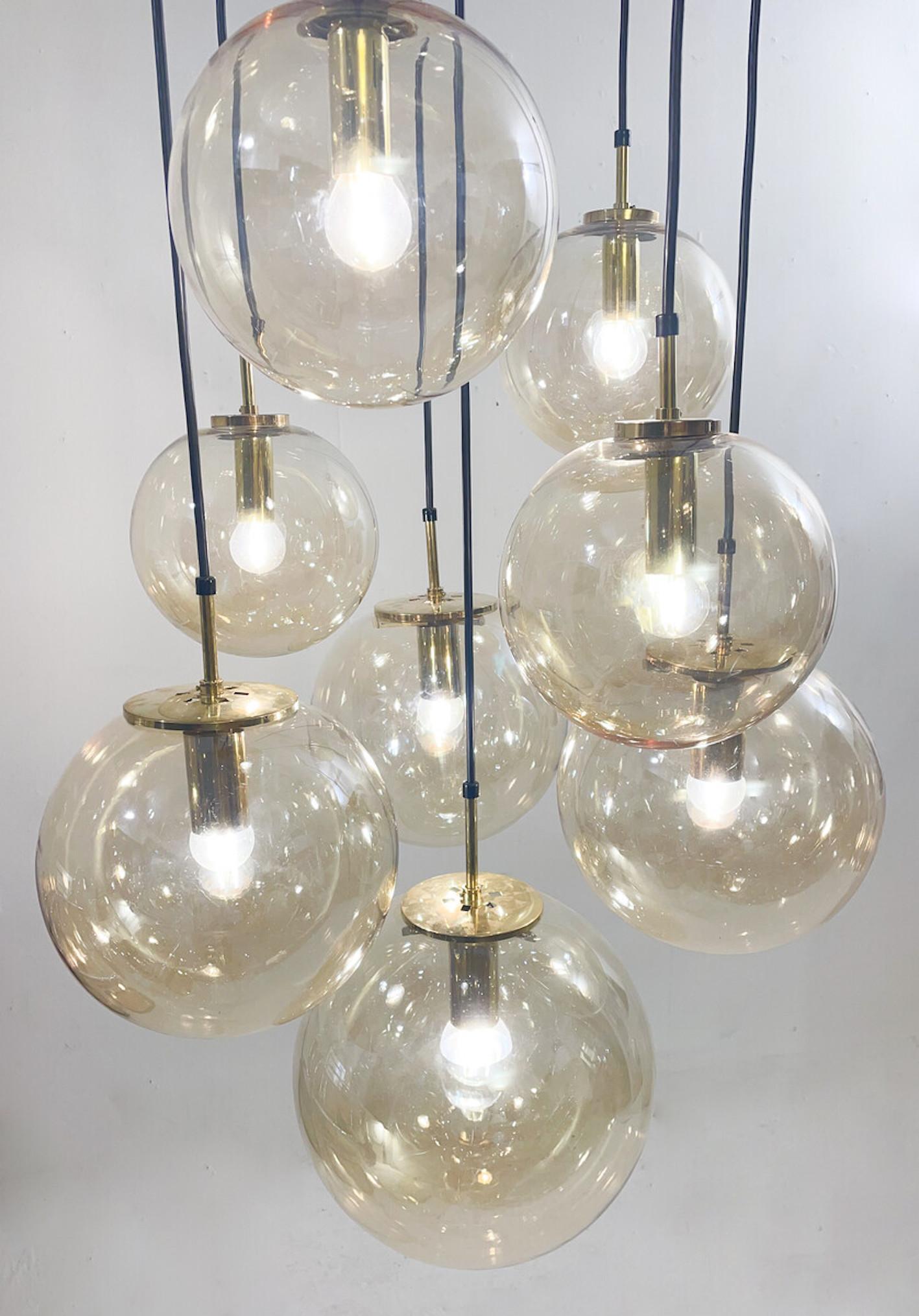 Mid-Century Modern Cascade Chandelier, Glass Globes, Limburg, 1970s For Sale 3