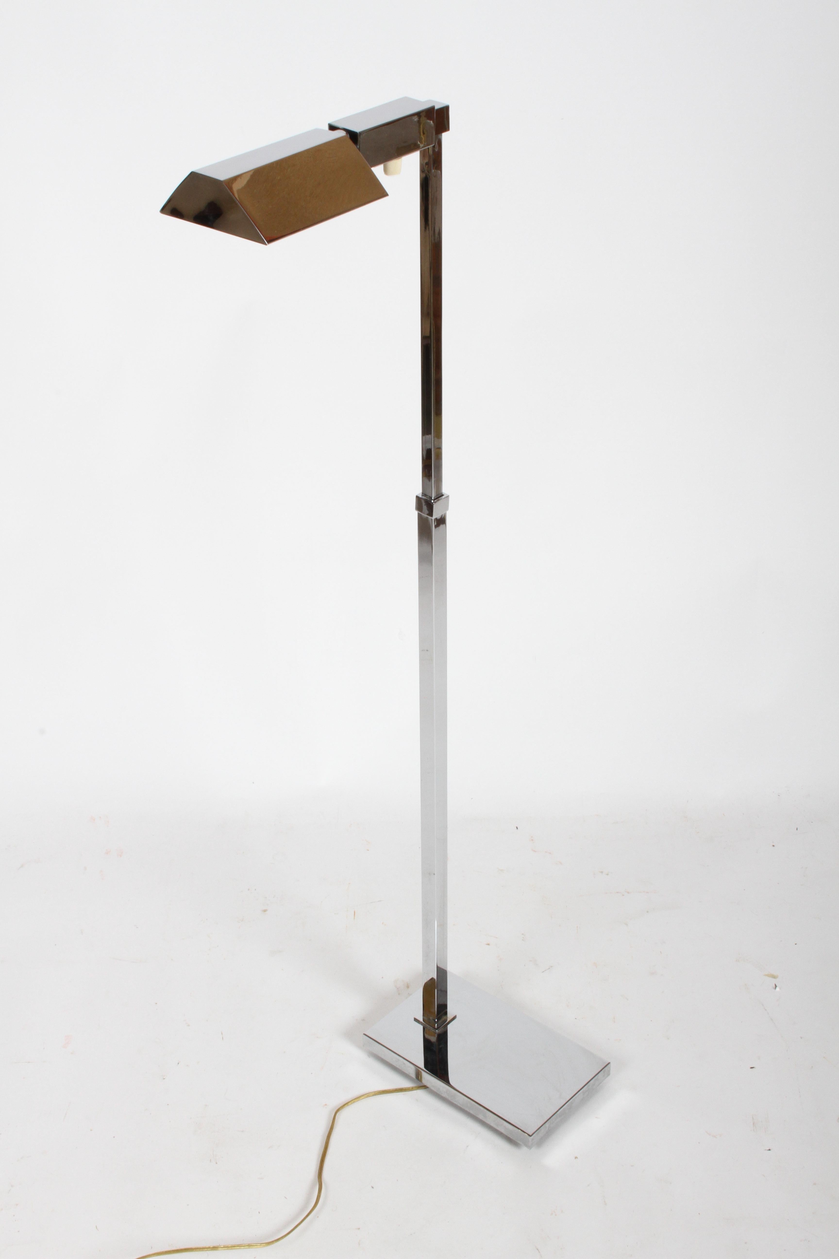 American Mid-Century Modern Casella Chrome Adjustable Pharmacy Floor Reading Lamp For Sale