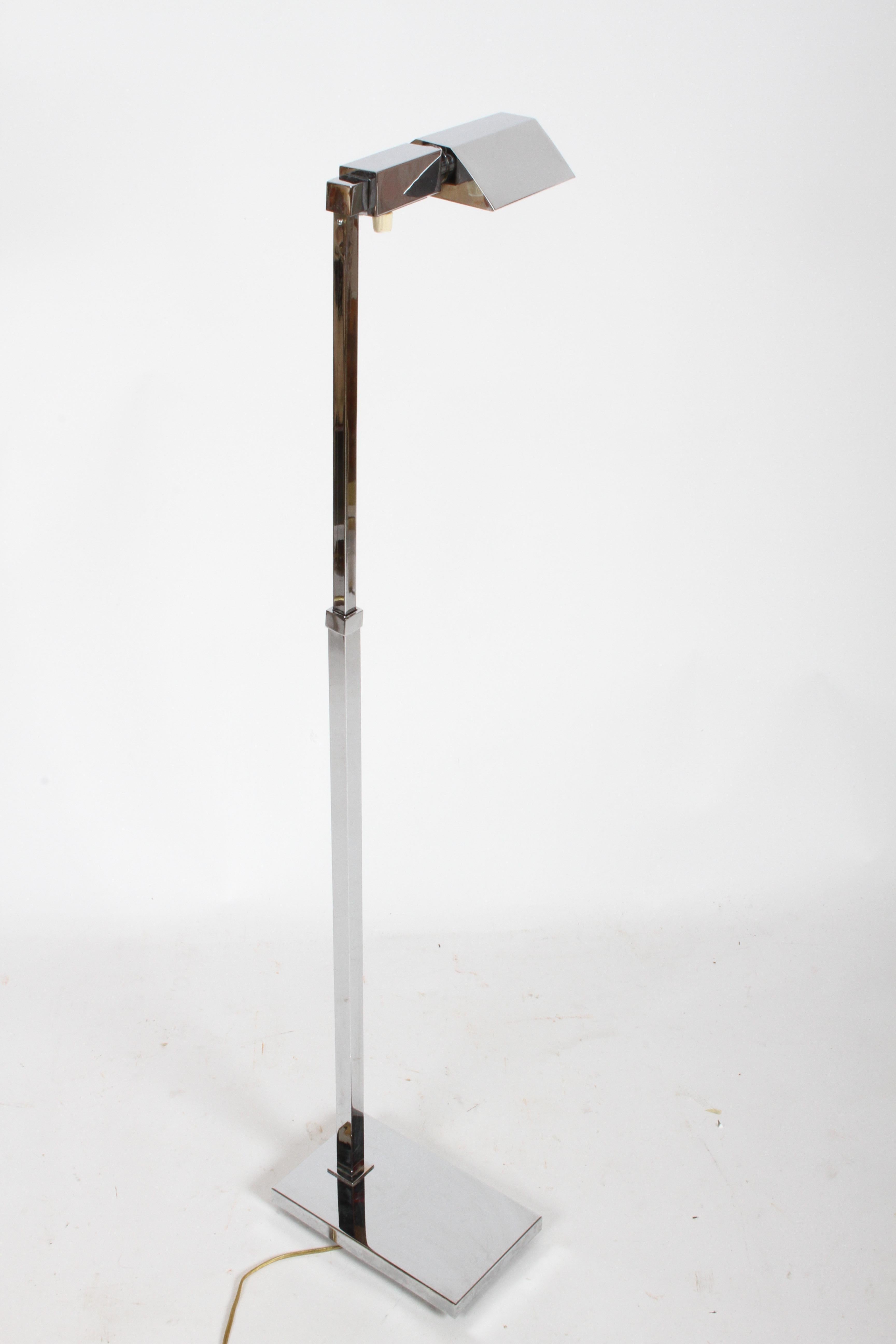 Mid-Century Modern Casella Chrome Adjustable Pharmacy Floor Reading Lamp In Good Condition For Sale In St. Louis, MO