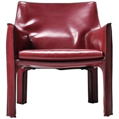Mid-Century Modern Cassina Cab 414 Leather Armchair Bordeaux, Set of 3, Italy