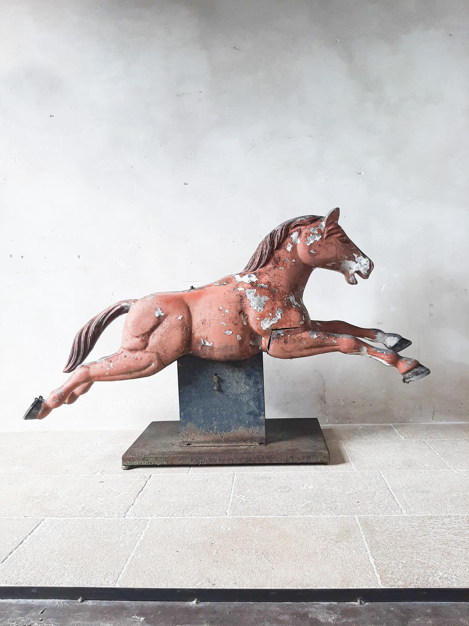 French Mid-Century Modern Cast Aluminum Fairground Horse Sculpture For Sale