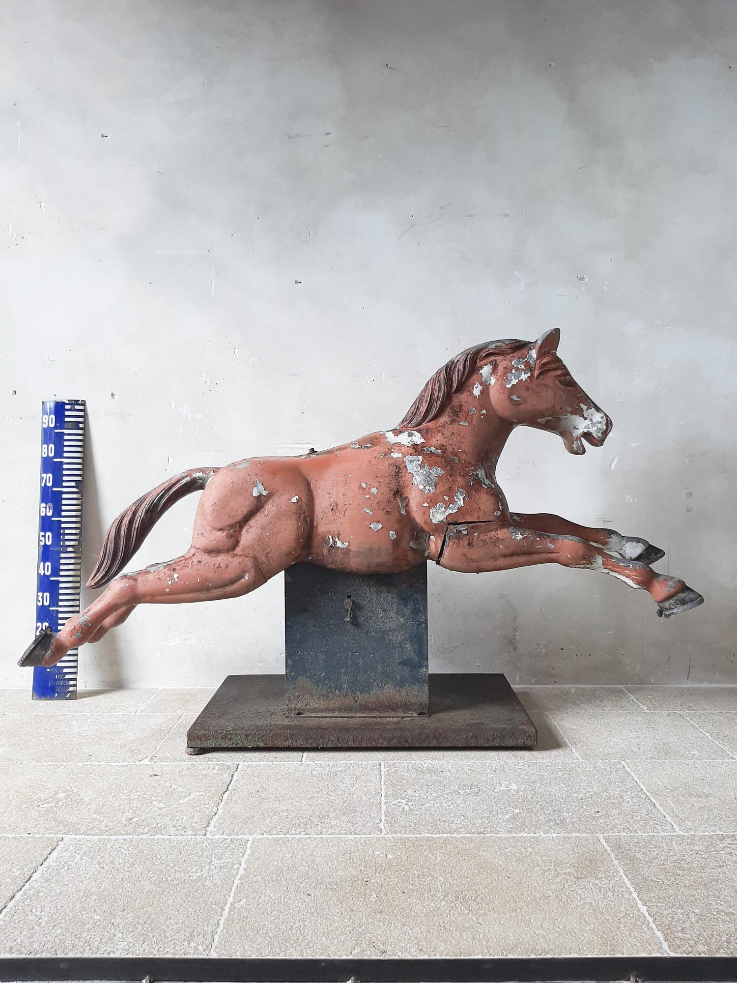 Mid-Century Modern Cast Aluminum Fairground Horse Sculpture In Good Condition For Sale In Baambrugge, NL