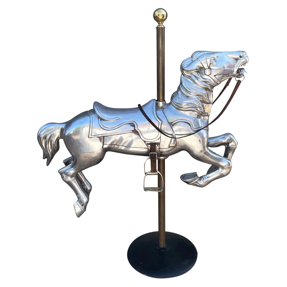 Sculpture de cheval de manège en aluminium coulé, moderne du milieu du siècle, Exposition universelle en vente