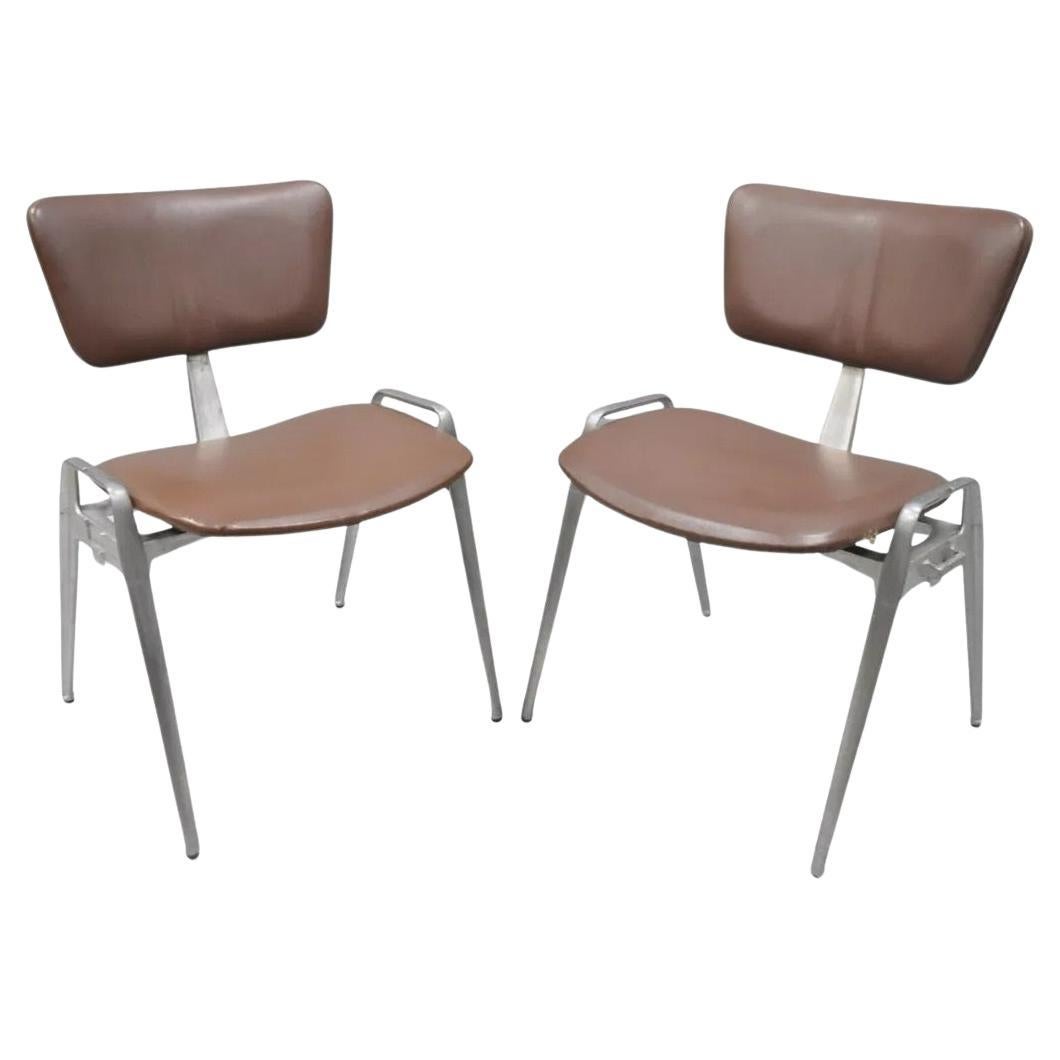 Mid Century Modern Cast Aluminum Stacking Side Chairs by Crucible (A) - a Pair
