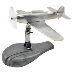Mid-Century Modern Cast Aluminum Stylized Airplane Model or Sculpture & Stand