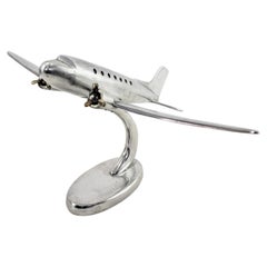 Mid-Century Modern Cast Aluminum Stylized Airplane Model or Sculpture & Stand