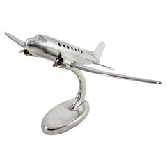 Antique Mid-Century Modern Cast Aluminum Stylized Airplane Model or Sculpture & Stand