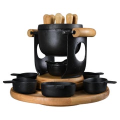 Mid-Century Modern Cast Iron and Wood Fondue Set by Richard Nissen for Bodum
