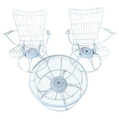 Retro Mid-Century Modern Cast Iron Homecrest Wire Lounge Chairs, Table Set