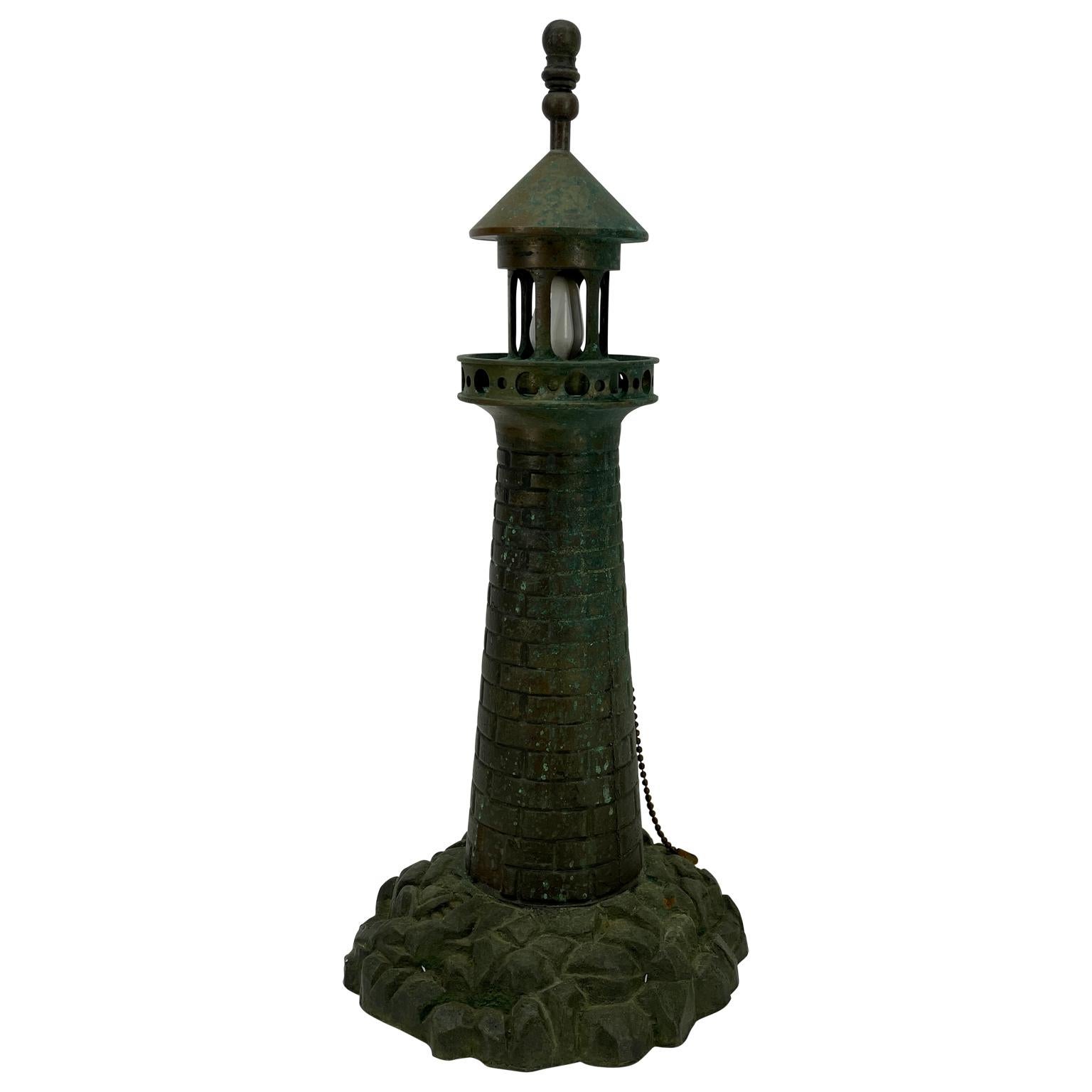 American Mid-Century Modern Cast Iron Lighthouse Table Lamp