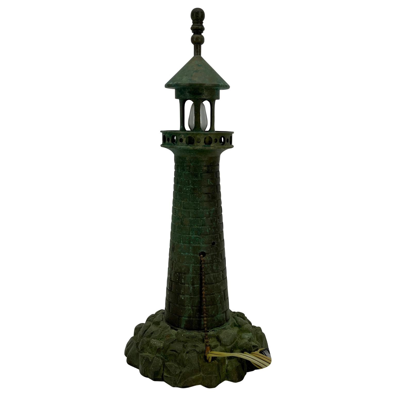 Mid-Century Modern Cast Iron Lighthouse Table Lamp In Good Condition In Haddonfield, NJ