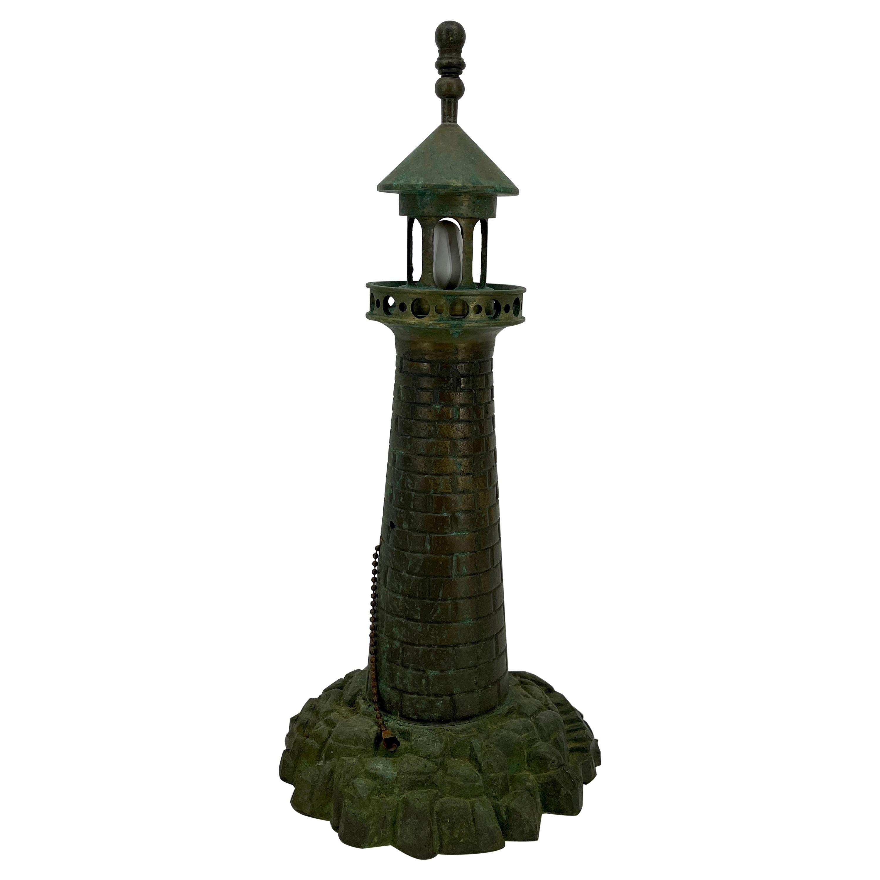 Mid-Century Modern Cast Iron Lighthouse Table Lamp