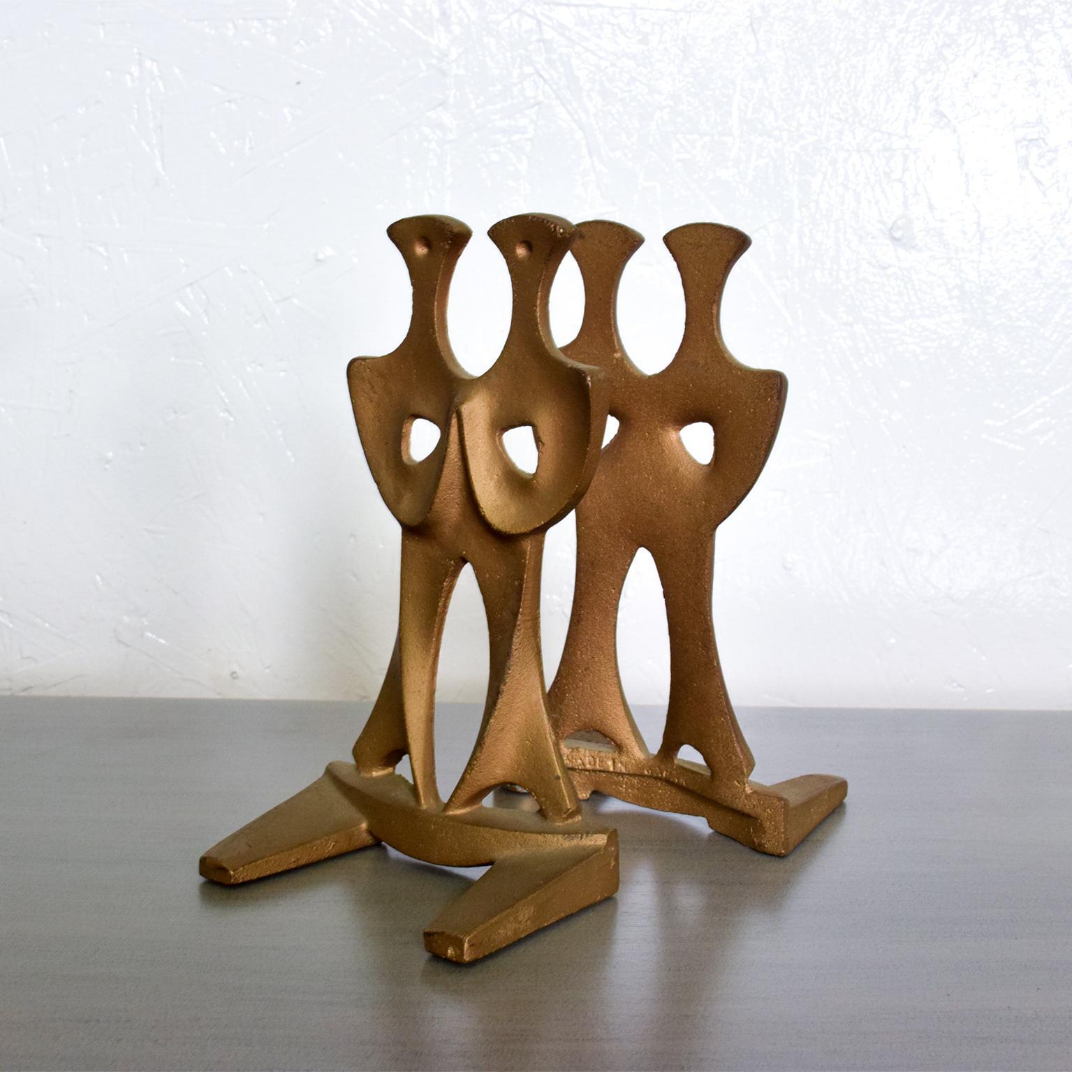 Japanese Mid-Century Modern Cast Iron Sculptural Bookends Made in Japan
