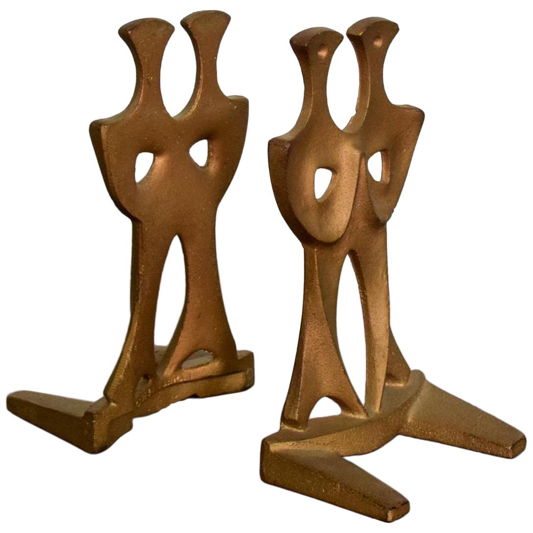 Mid-Century Modern Cast Iron Sculptural Bookends Made in Japan