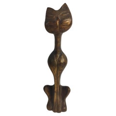 Mid Century Modern Cast Iron Stylized Siamese Cat with Gold Patina