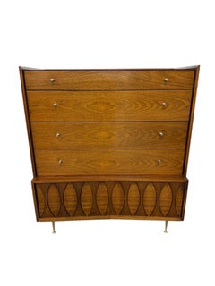 Mid-Century Modern Catseye Walnut High Chest w/Original Legs