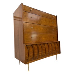 Mid-Century Modern Catseye Walnut High Chest w/Original Legs
