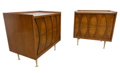 Mid-Century Modern Catseye Walnut Nightstands W/Original Legs - Set of 2