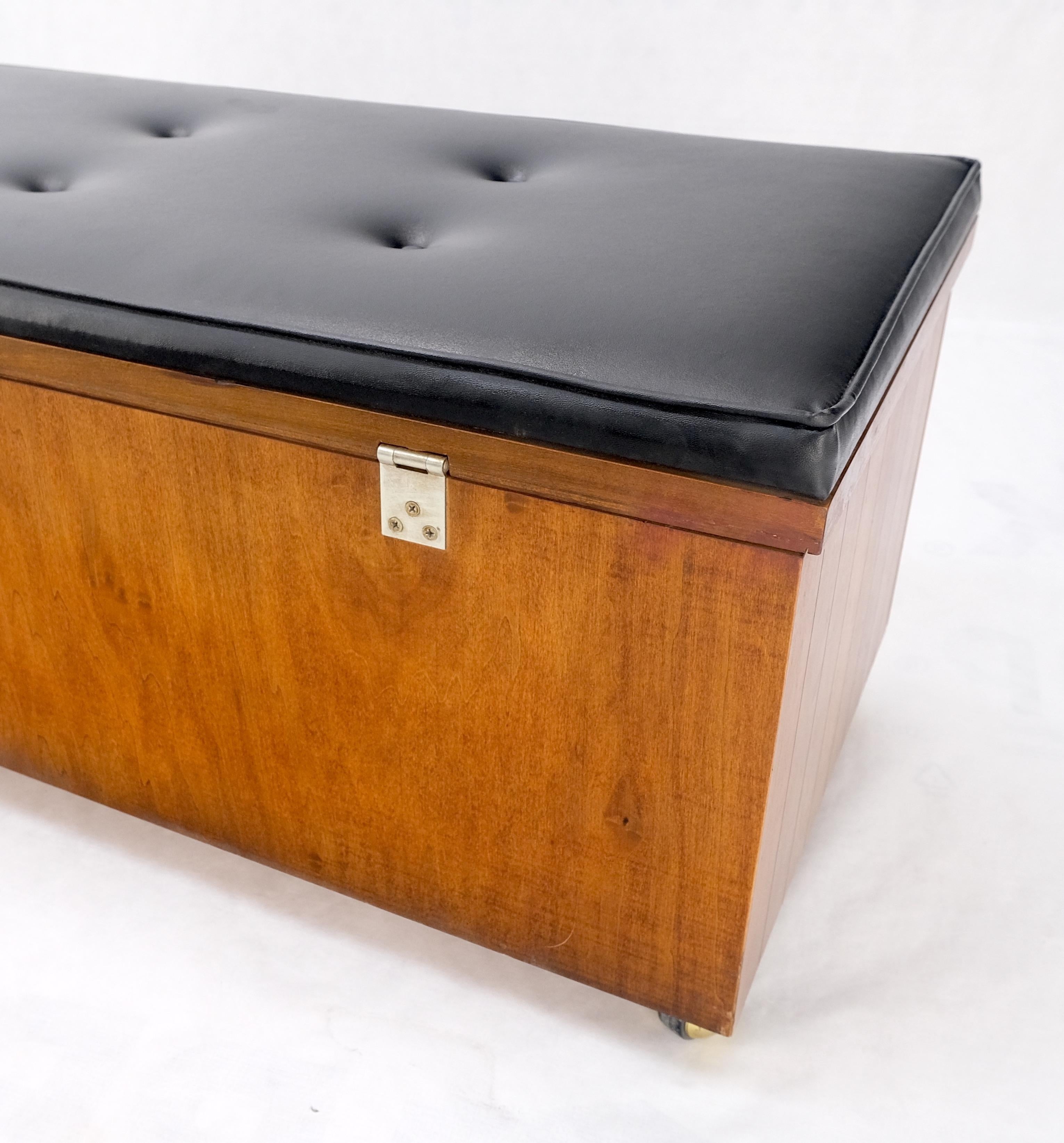 20th Century Mid Century Modern Cedar Walnut Hope Chest Bench Naugahyde Upholstery Tufted  For Sale