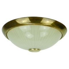 Mid-Century Modern Ceiling Lamp 1950s Flush Mount Aluminum Brass Glass