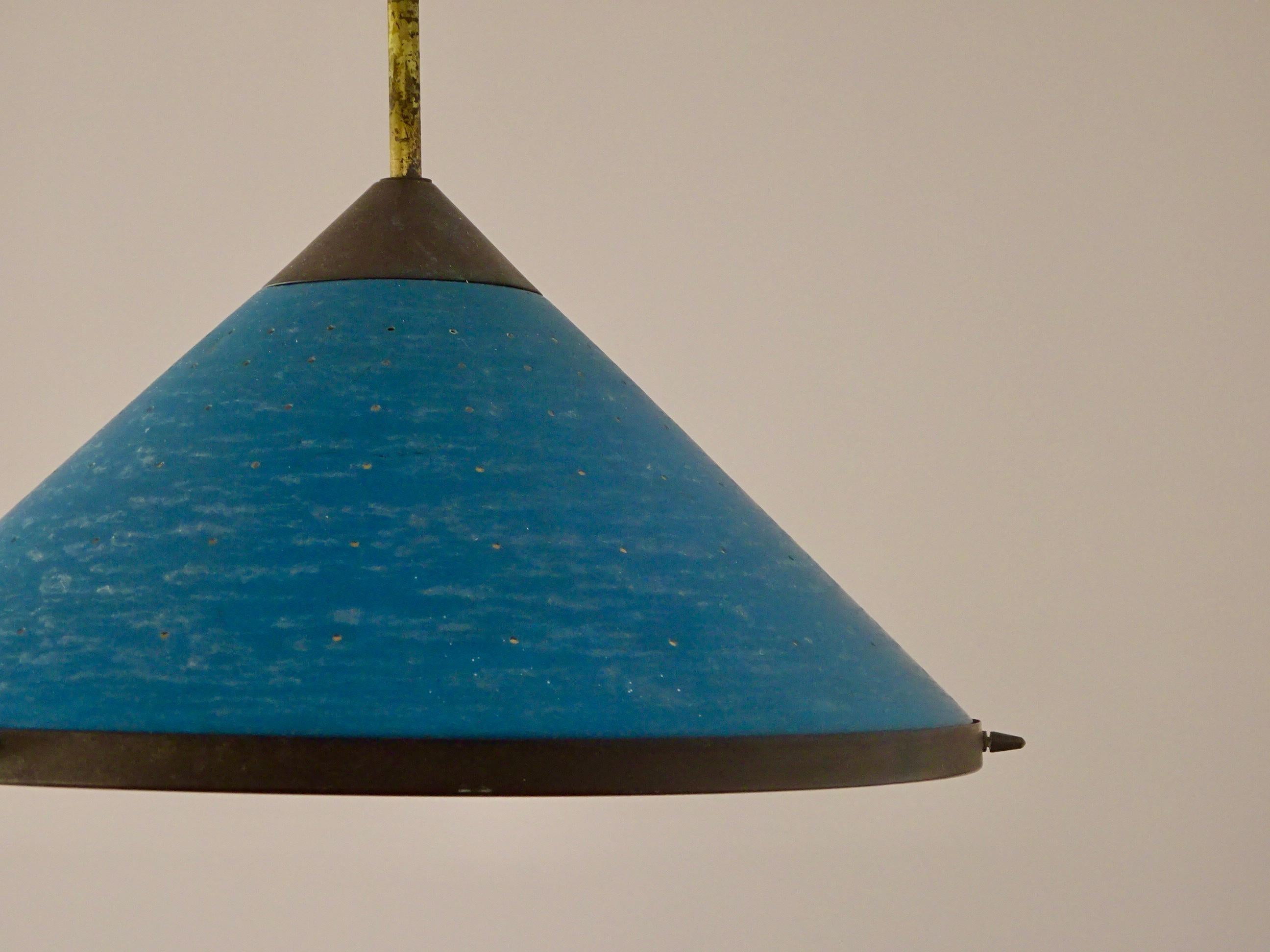 Metà XX secolo Lampada da soffitto moderna di metà secolo in blu, anni '50 in vendita