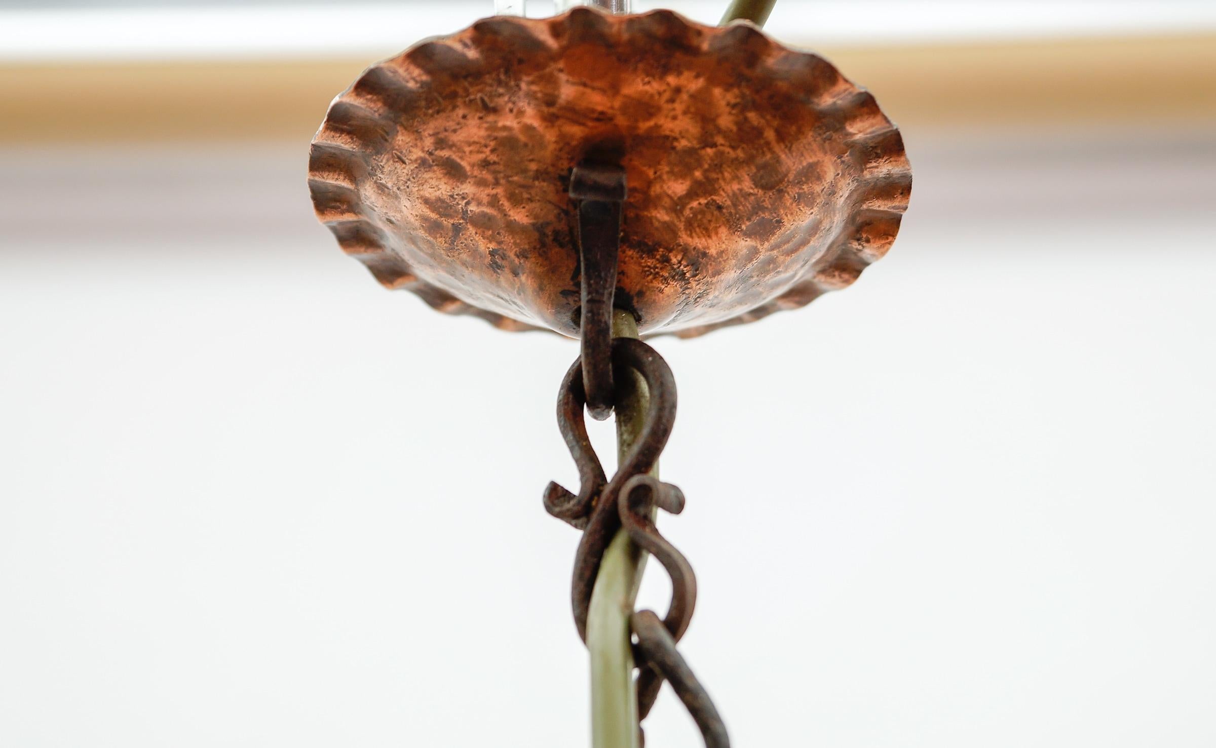 Mid-Century Modern Ceiling Lamp Made in Iron, Copper and Glass, 1950s For Sale 5