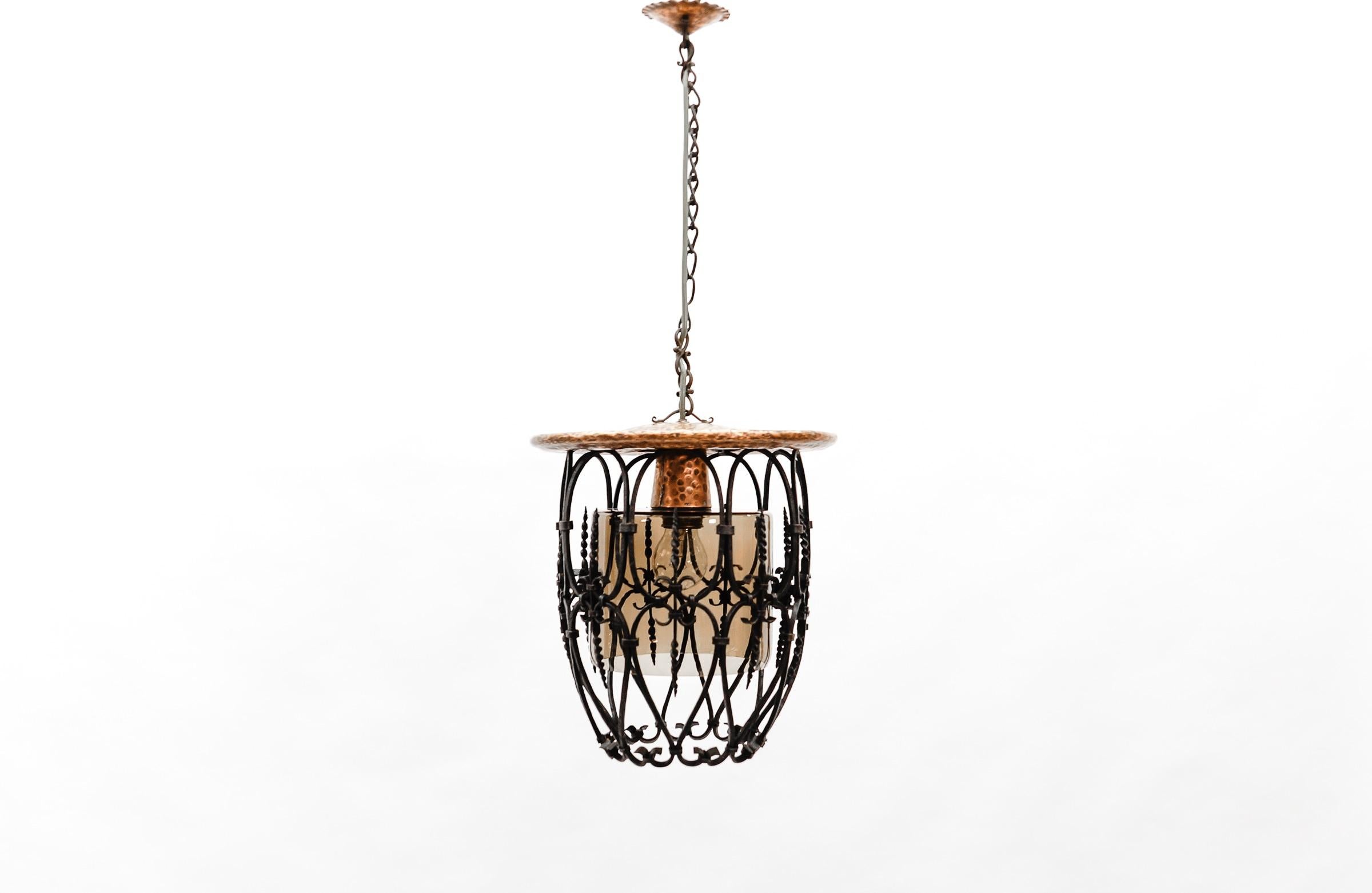 Mid-20th Century Mid-Century Modern Ceiling Lamp Made in Iron, Copper and Glass, 1950s For Sale