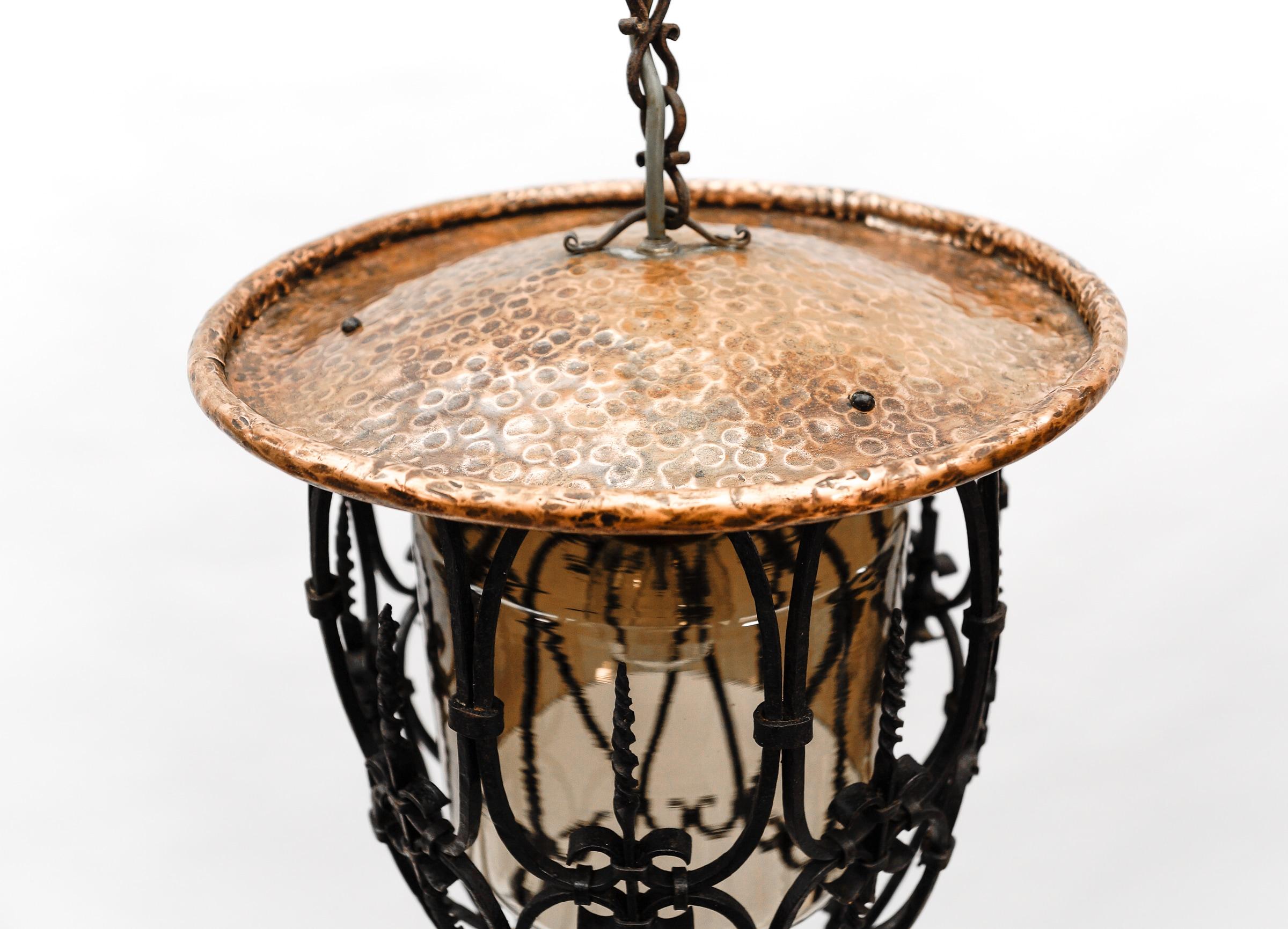 Mid-Century Modern Ceiling Lamp Made in Iron, Copper and Glass, 1950s For Sale 1