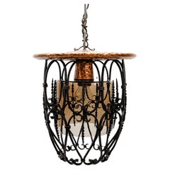 Mid-Century Modern Ceiling Lamp Made in Iron, Copper and Glass, 1950s