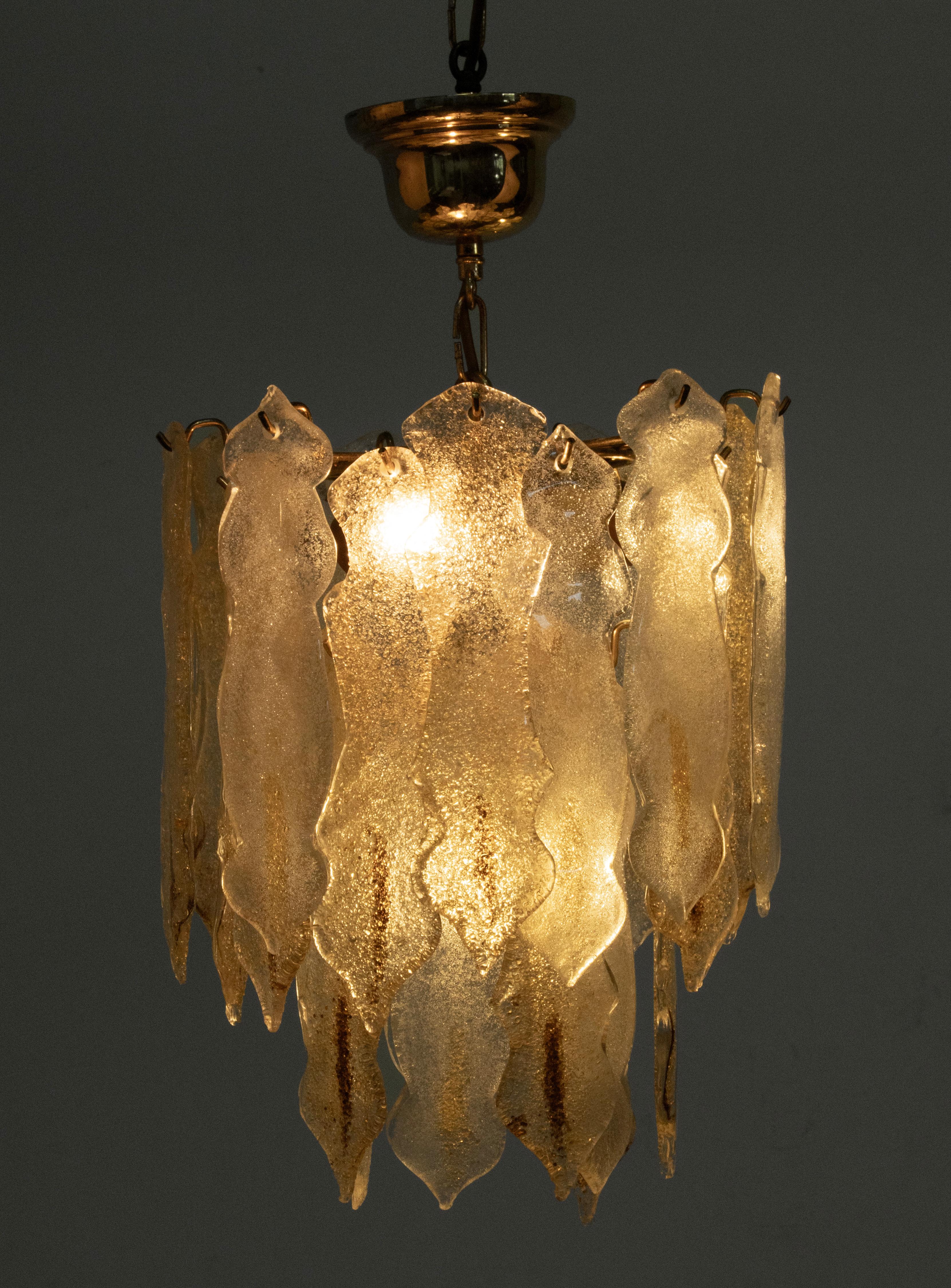 Mid Century Modern Ceiling Lamp - Murano Glass Drops (Metall) im Angebot