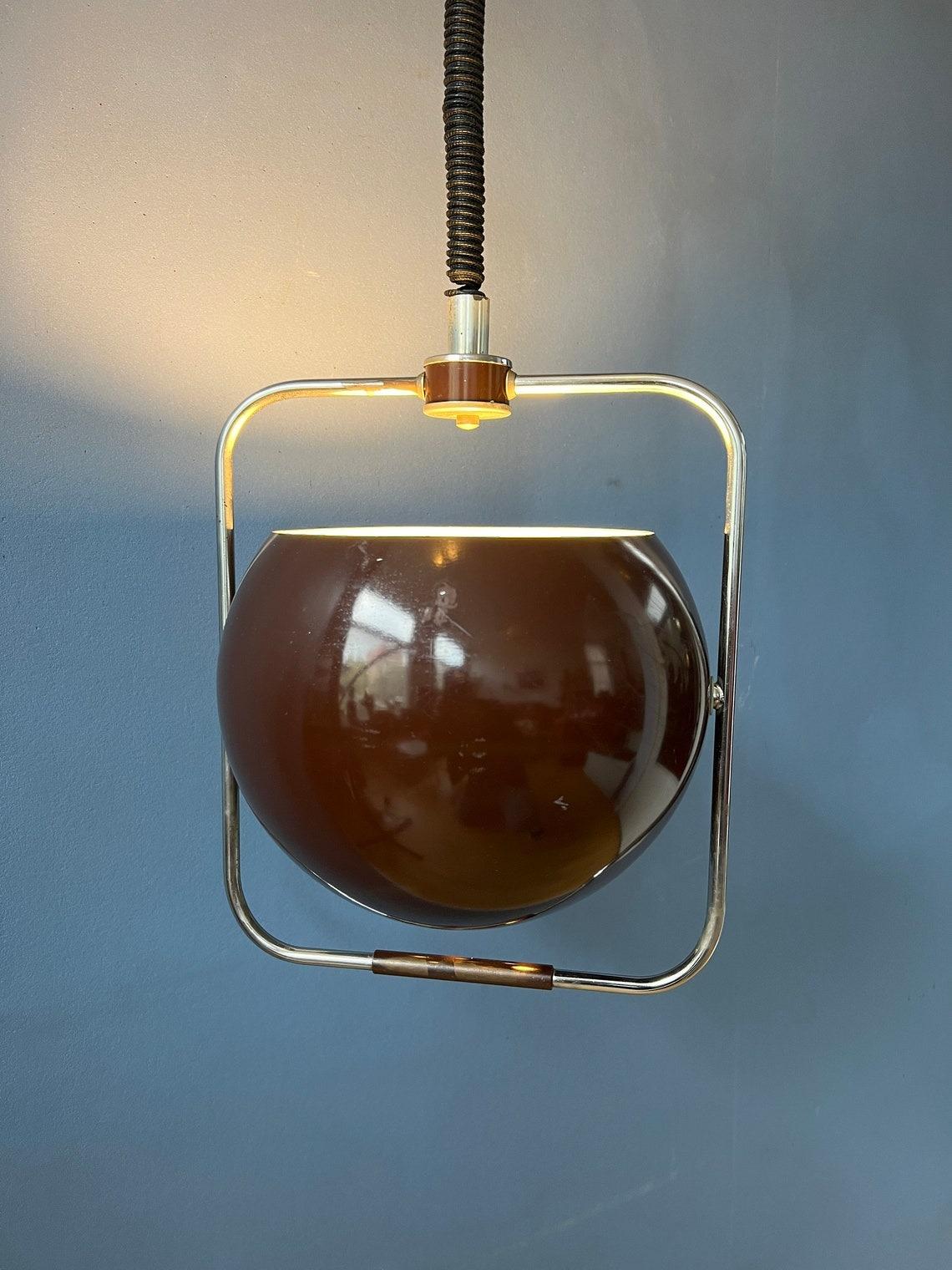 20th Century Mid Century Modern Ceiling Lamp Vintage GEPO Pendant Lamp in Brown Colour, 1970s For Sale