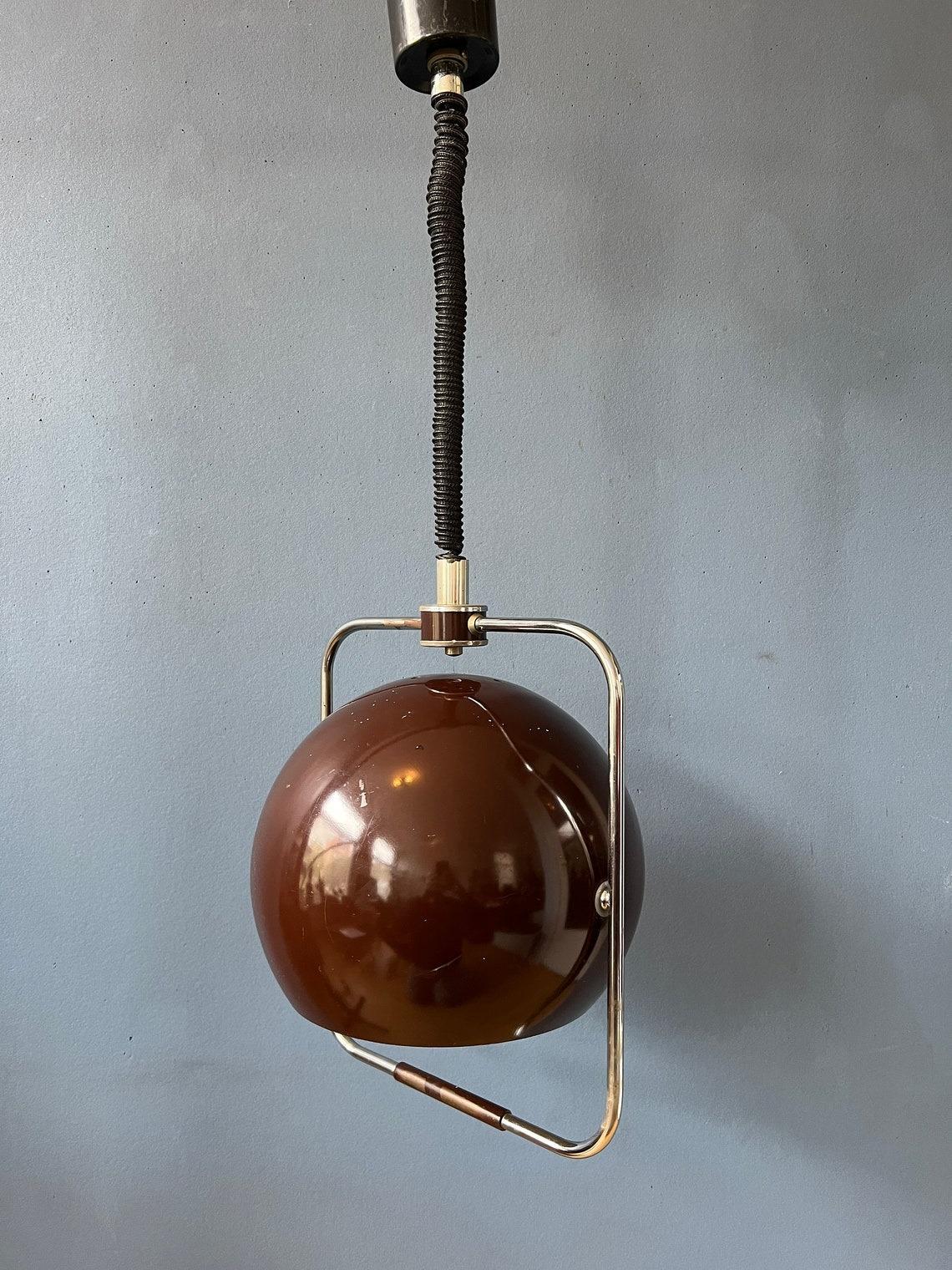Metal Mid Century Modern Ceiling Lamp Vintage GEPO Pendant Lamp in Brown Colour, 1970s For Sale