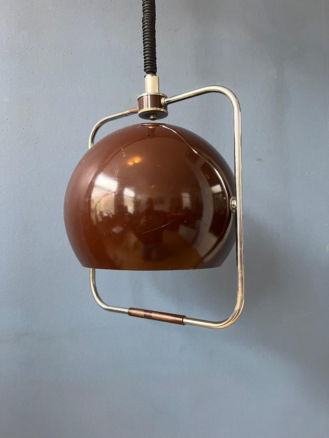 Mid Century Modern Ceiling Lamp Vintage GEPO Pendant Lamp in Brown Colour, 1970s For Sale 1