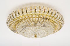 Moderne Deckenleuchte aus der Mitte des Jahrhunderts mit Glassteinen und Messingrahmen